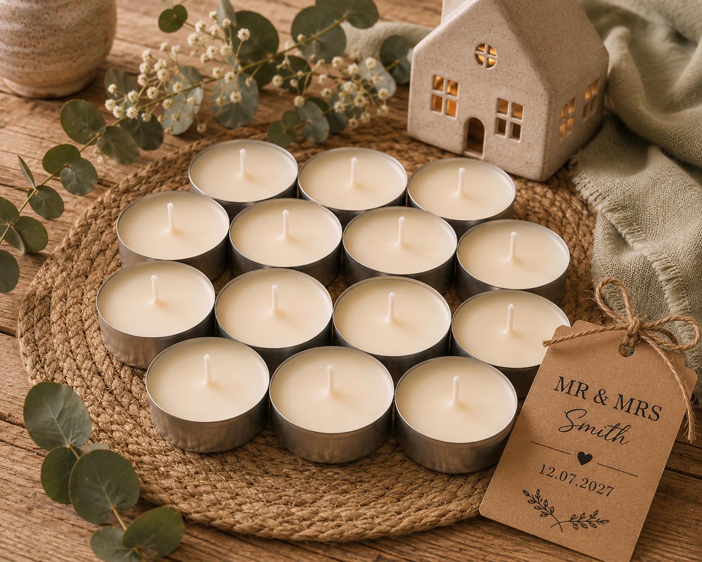 Personalised Wedding Favours | Scented Tealights | Wedding Guest Gifts | Personalised Candles | Wedding Favour Candles