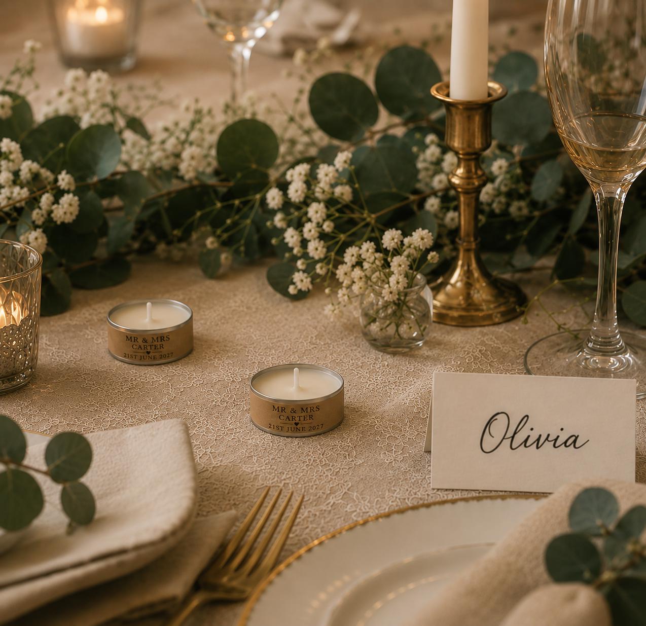 Personalised Wedding Favours | Scented Tealights | Wedding Guest Gifts | Personalised Candles | Wedding Favour Candles
