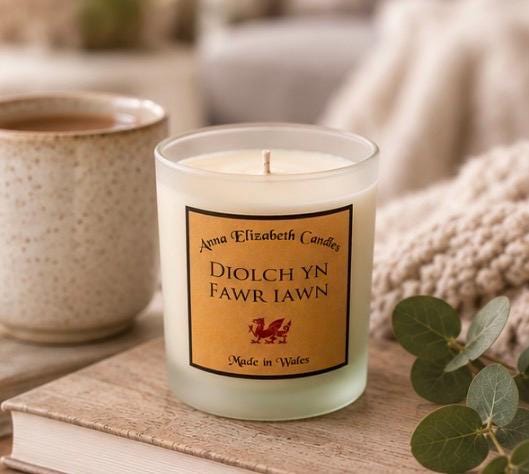 Thank You Candle, Personalised Large Candle, Diolch Gift, Welsh Gift, Thank You Gift, Scented Candle