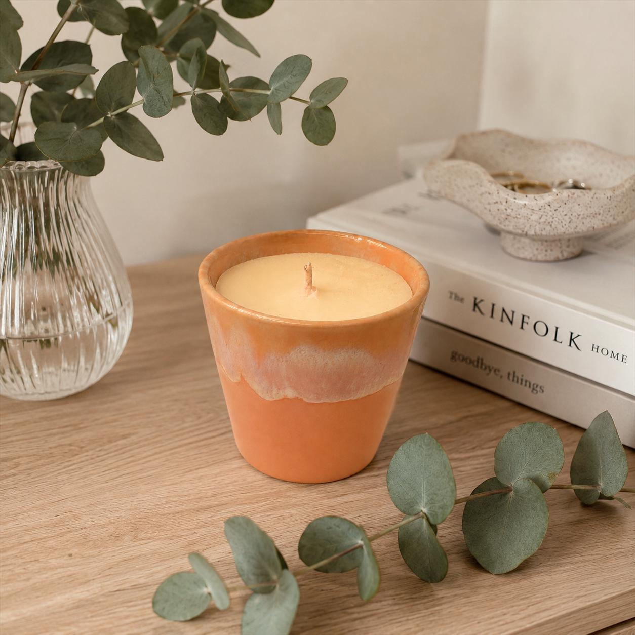 Pink Ceramic Coffee Cup Candle, Coffee Lover Gift, Handmade in Wales, Personalised Candle Gift, Pink Home Decor Gift