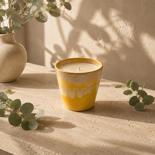 Yellow Ceramic Candle, Handmade Scented Candle, Natural Wax Candle, Colourful Home Decor, Housewarming Gift, Refillable Candle
