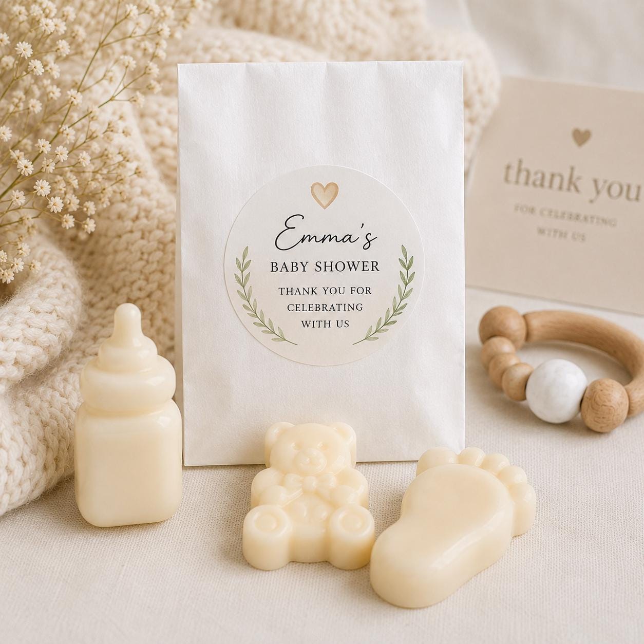 Handmade Baby Shower Favours, Personalised Wax Melt Favours, Baby Shower Guest Gifts , Custom Labels