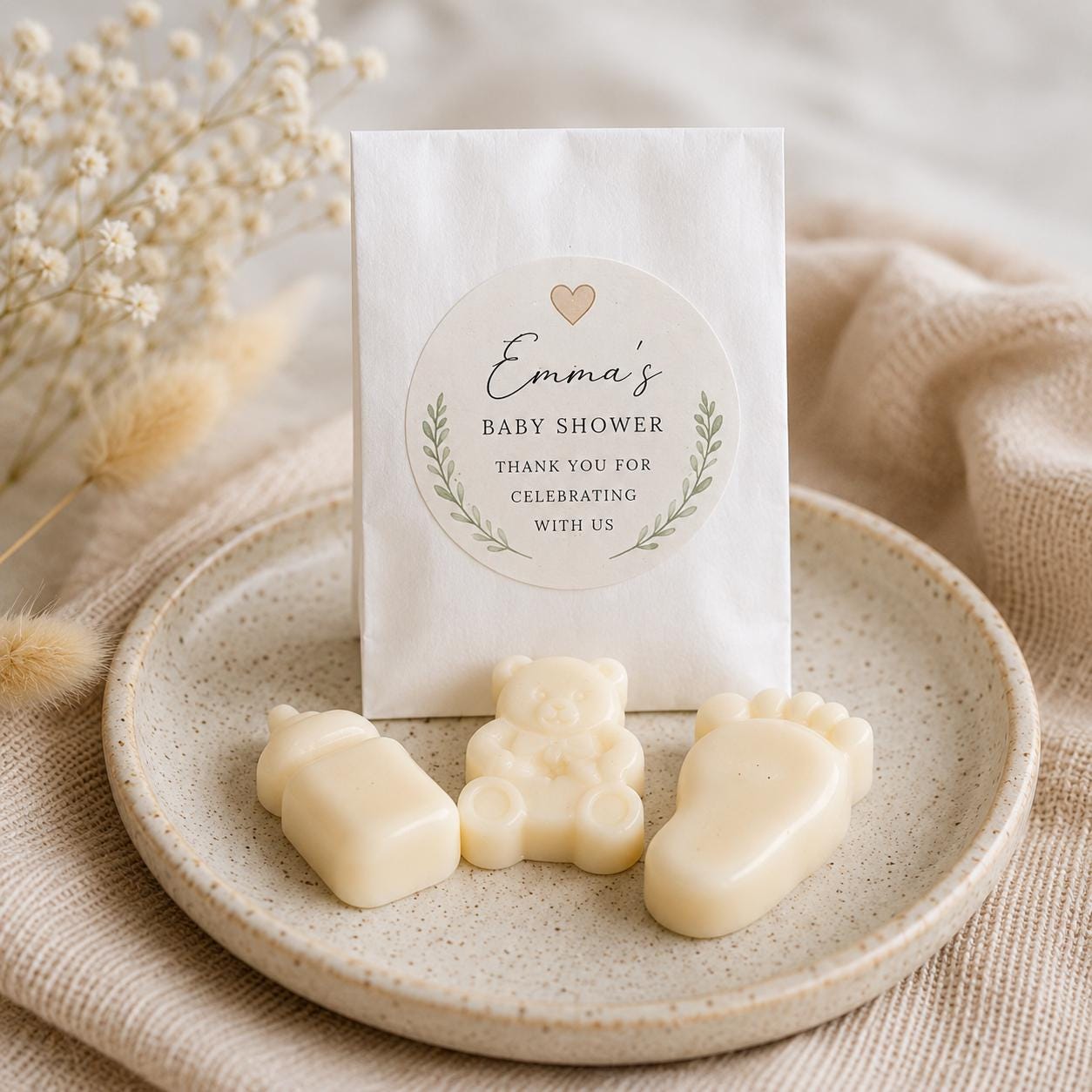Handmade Baby Shower Favours, Personalised Wax Melt Favours, Baby Shower Guest Gifts , Custom Labels
