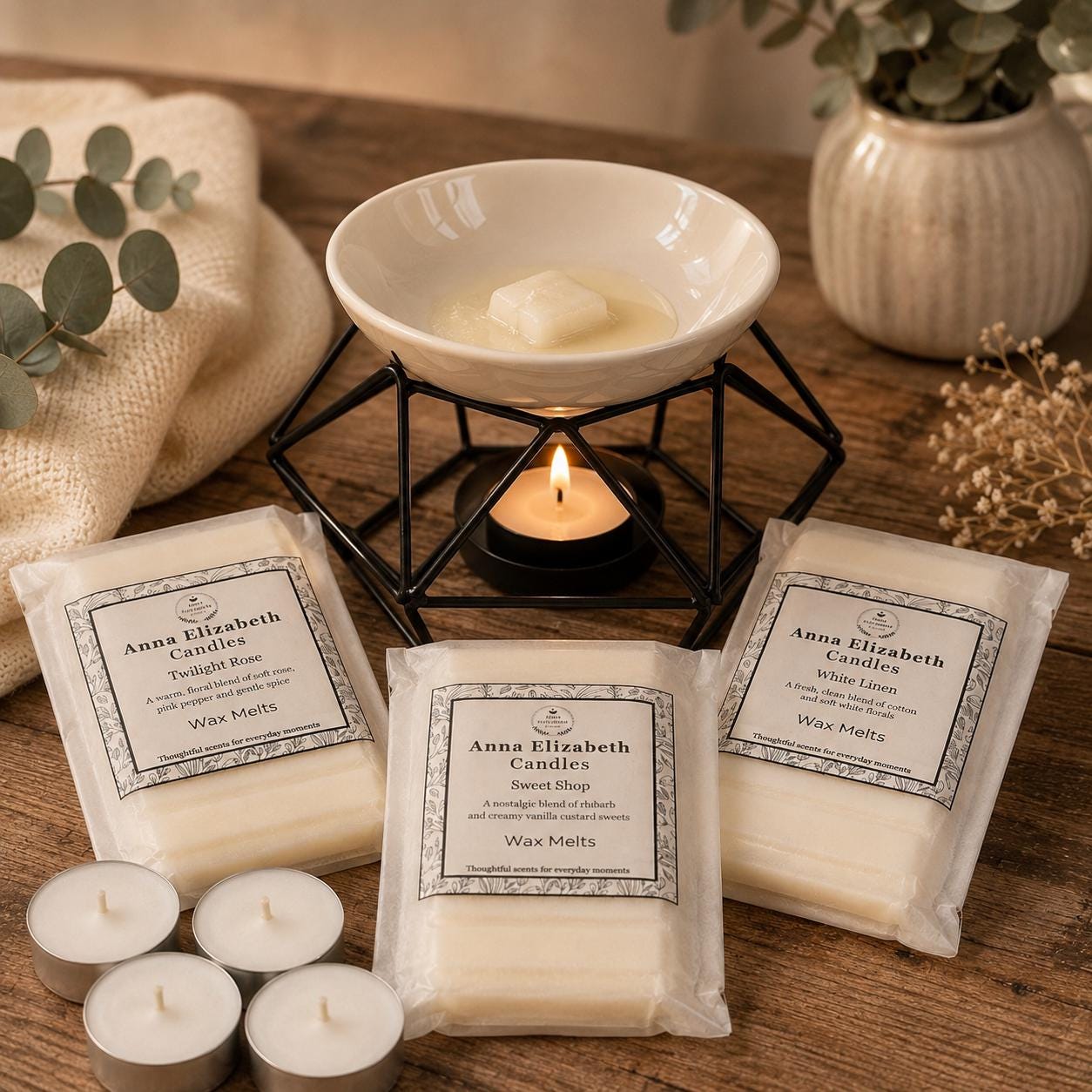 Wax Melt Starter Kit, Wax Burner & 3 Snap Bars, Home Fragrance Gift Set, Pick Your Favourite Scent