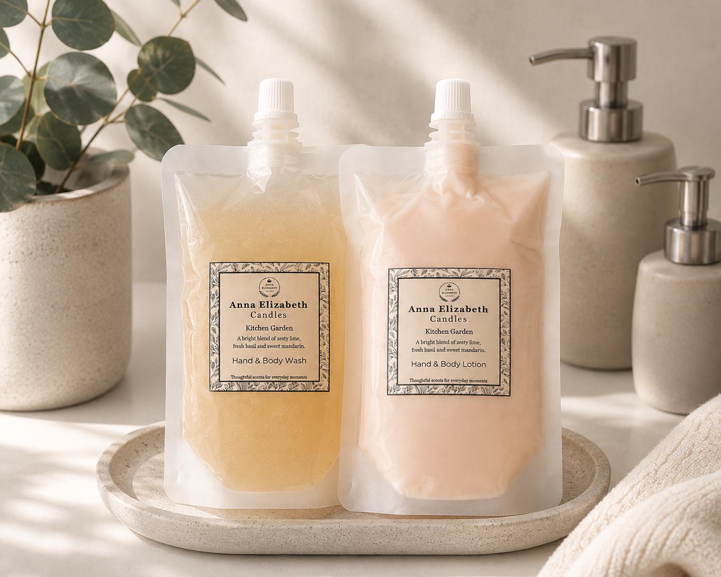 Refill Hand Wash and Lotion Gift Set, Eco Friendly Bathroom Gift, Luxury Hand Care Set, Refillable Soap and Lotion, Housewarming Gift