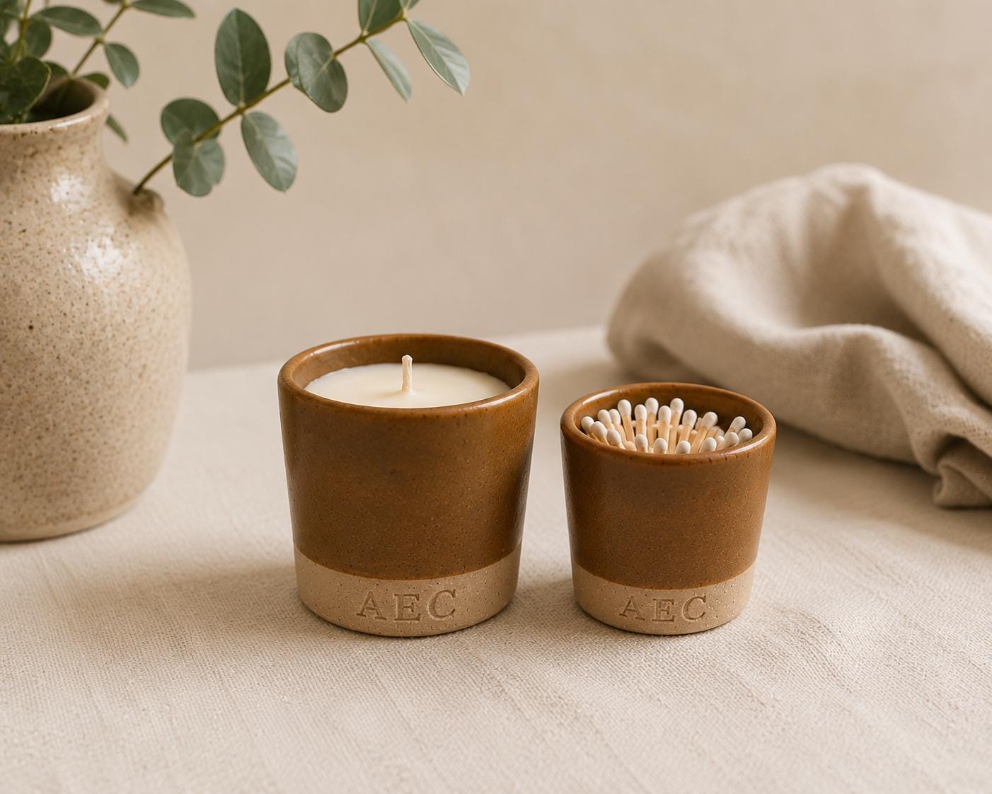 Refillable Ceramic Candle, Mini Candle Starter Kit, Handmade Candle, Ceramic Candle Gift, Home Fragrance, Match Holder, Luxury Candle