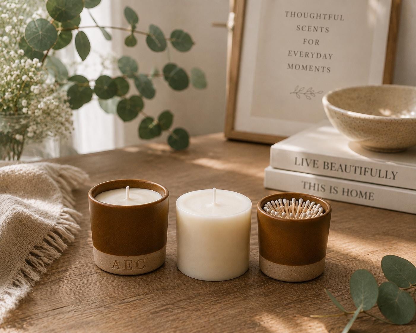 Refillable Ceramic Candle, Mini Candle Starter Kit, Handmade Candle, Ceramic Candle Gift, Home Fragrance, Match Holder, Luxury Candle