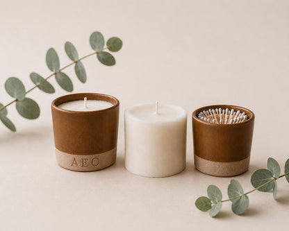 Refillable Ceramic Candle, Mini Candle Starter Kit, Handmade Candle, Ceramic Candle Gift, Home Fragrance, Match Holder, Luxury Candle
