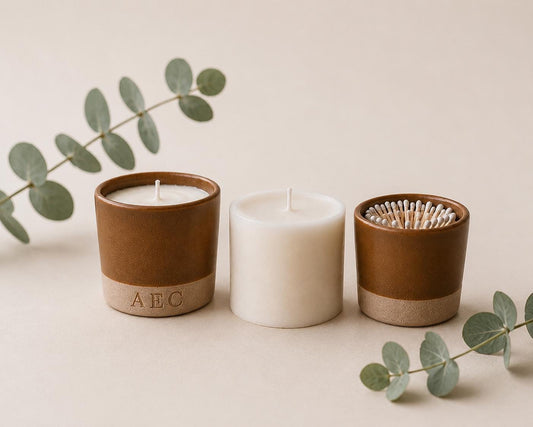 Refillable Ceramic Candle, Mini Candle Starter Kit, Handmade Candle, Ceramic Candle Gift, Home Fragrance, Match Holder, Luxury Candle