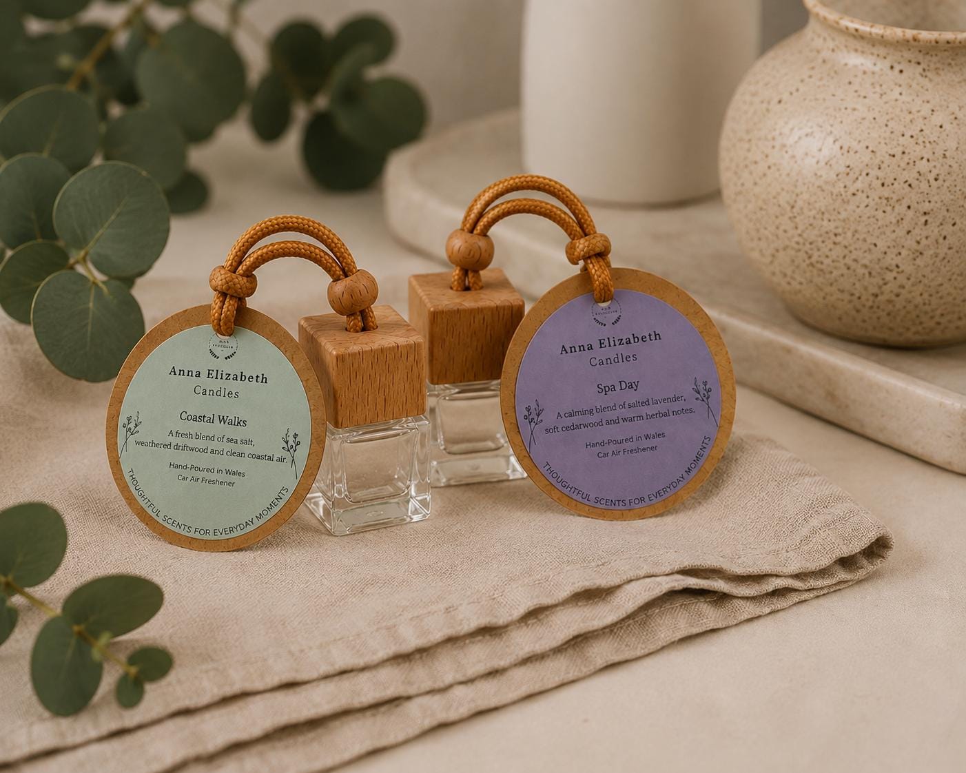 Car Air Freshener, Set of 2, Refillable Hanging Car Air Fresheners, Long Lasting Car Fragrance, Eco Friendly Gift