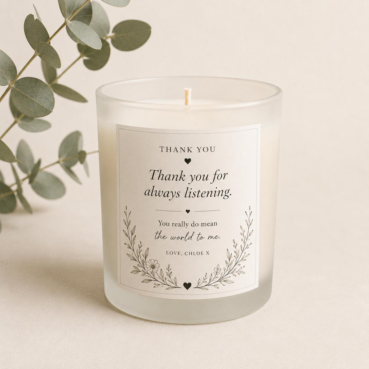 Personalised Thank You Story Candle, Thoughtful Thank You Gift, Custom Candle, Appreciation Gift