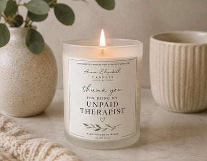 Funny Thank You Candle, Unpaid Therapist Gift, Best Friend Gift, Friendship Candle, Thank You Gift for Her, Funny Candle, Handmade in Wales