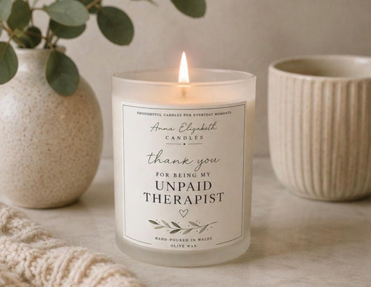 Funny Thank You Candle, Unpaid Therapist Gift, Best Friend Gift, Friendship Candle, Thank You Gift for Her, Funny Candle, Handmade in Wales