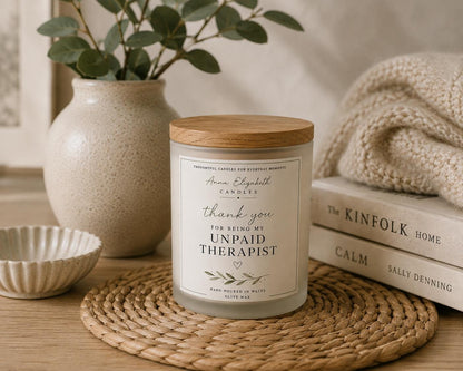 Funny Thank You Candle, Unpaid Therapist Gift, Best Friend Gift, Friendship Candle, Thank You Gift for Her, Funny Candle, Handmade in Wales