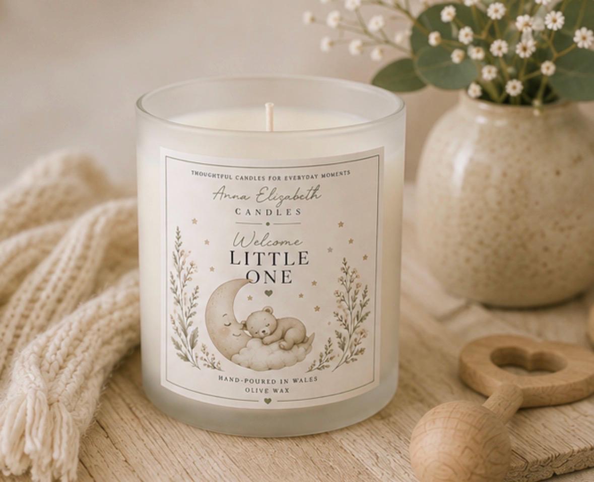 New Baby Gift, New Mum Candle, New Parents Gift, Welcome Little One Candle, Baby Shower Gift, Newborn Gift, Handmade in Wales