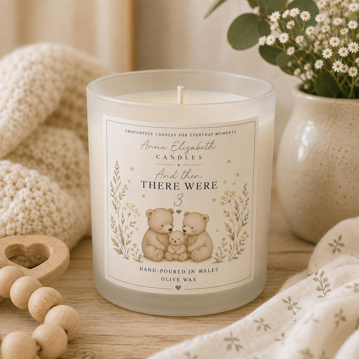 New Baby Gift, And Then There Were Three Candle, New Parents Gift, New Mum Gift, Newborn Baby Gift, Baby Shower Gift