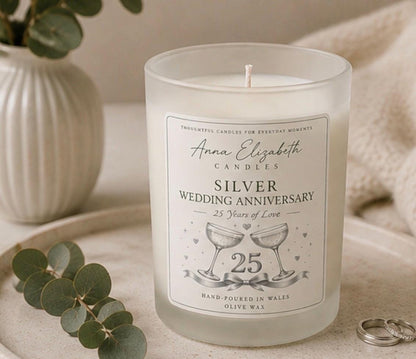 25th Wedding Anniversary Gift, Silver Wedding Anniversary Gift, 25 Years Married Gift, Anniversary Candle, Parents Anniversary Gift