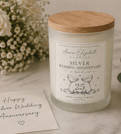 25th Wedding Anniversary Gift, Silver Wedding Anniversary Gift, 25 Years Married Gift, Anniversary Candle, Parents Anniversary Gift