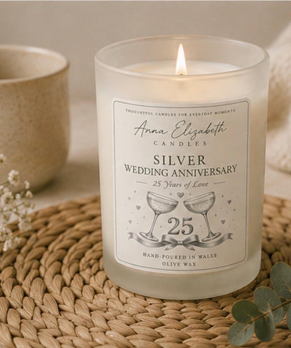 25th Wedding Anniversary Gift, Silver Wedding Anniversary Gift, 25 Years Married Gift, Anniversary Candle, Parents Anniversary Gift