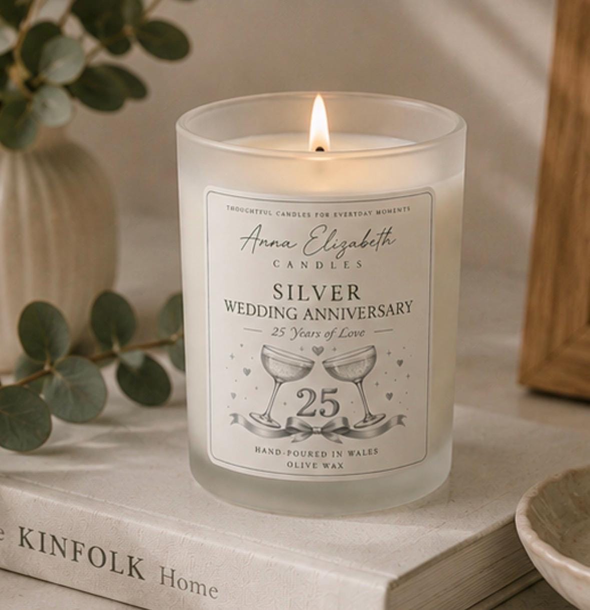 25th Wedding Anniversary Gift, Silver Wedding Anniversary Gift, 25 Years Married Gift, Anniversary Candle, Parents Anniversary Gift