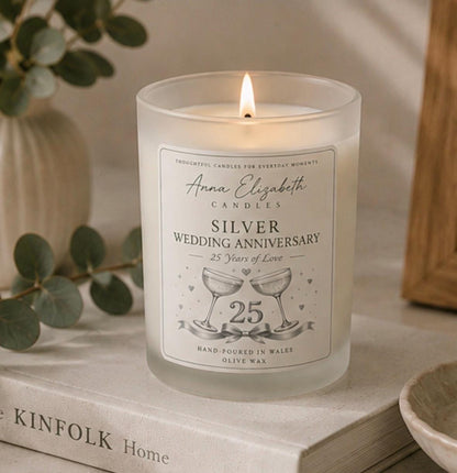25th Wedding Anniversary Gift, Silver Wedding Anniversary Gift, 25 Years Married Gift, Anniversary Candle, Parents Anniversary Gift
