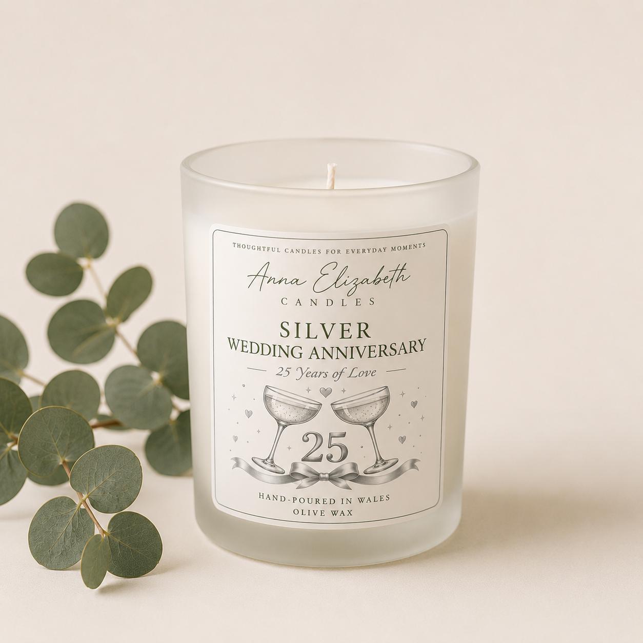25th Wedding Anniversary Gift, Silver Wedding Anniversary Gift, 25 Years Married Gift, Anniversary Candle, Parents Anniversary Gift