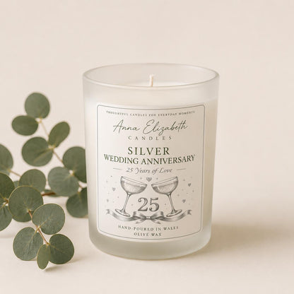 25th Wedding Anniversary Gift, Silver Wedding Anniversary Gift, 25 Years Married Gift, Anniversary Candle, Parents Anniversary Gift
