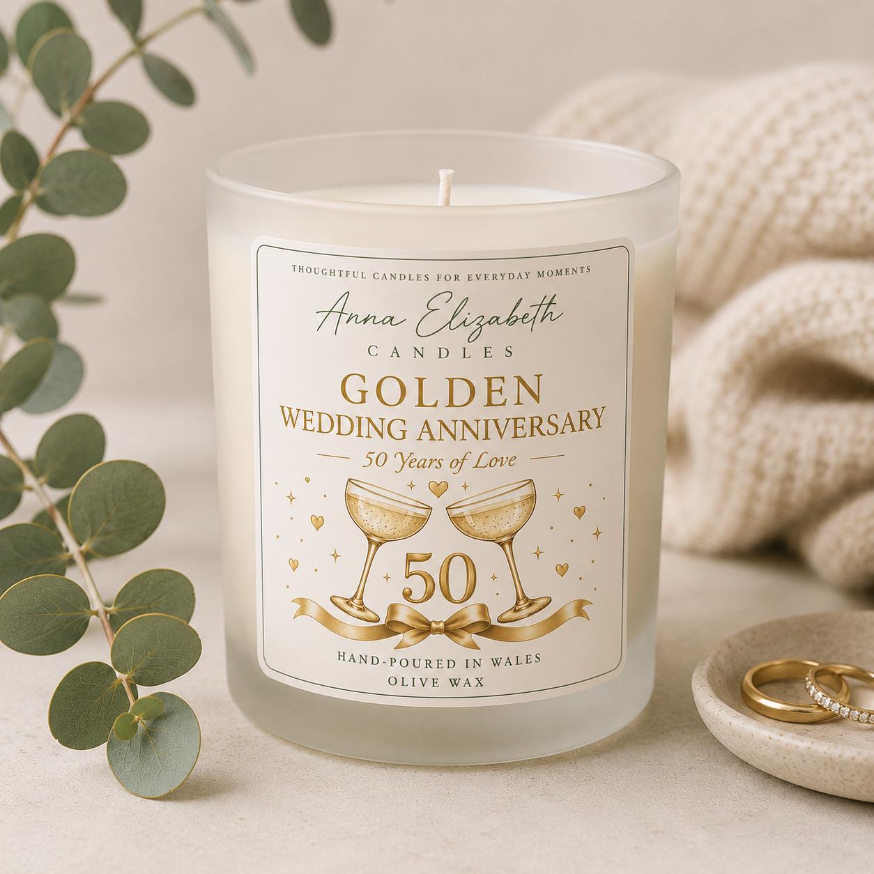 50th Wedding Anniversary Gift, Golden Wedding Anniversary Gift, 50 Years Married Gift, Anniversary Candle, Parents Anniversary Gift