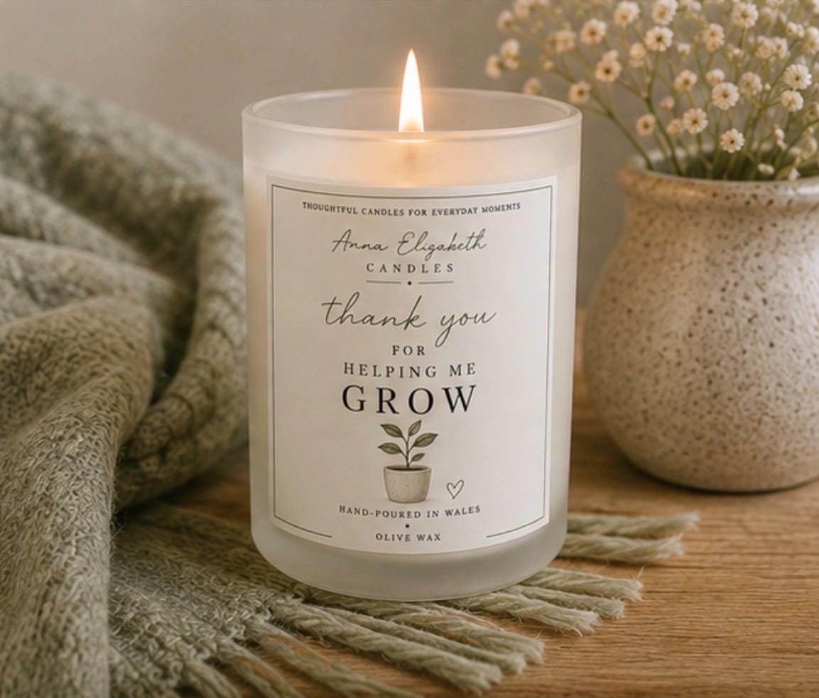 Thank You Teacher Candle, Thank You for Helping Me Grow, Teacher Gift, Teaching Assistant Gift, End of Term Gift, Nursery Teacher Gift