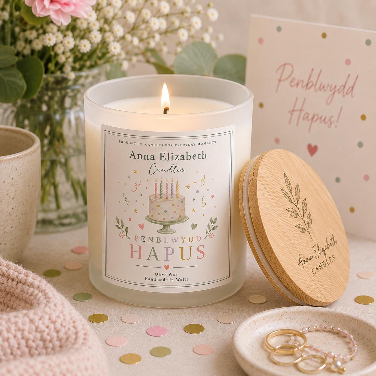 Welsh Happy Birthday Candle, Penblwydd Hapus Gift, Birthday Candle, Welsh Gift for Her, Handmade in Wales, Welsh Personalised Candles