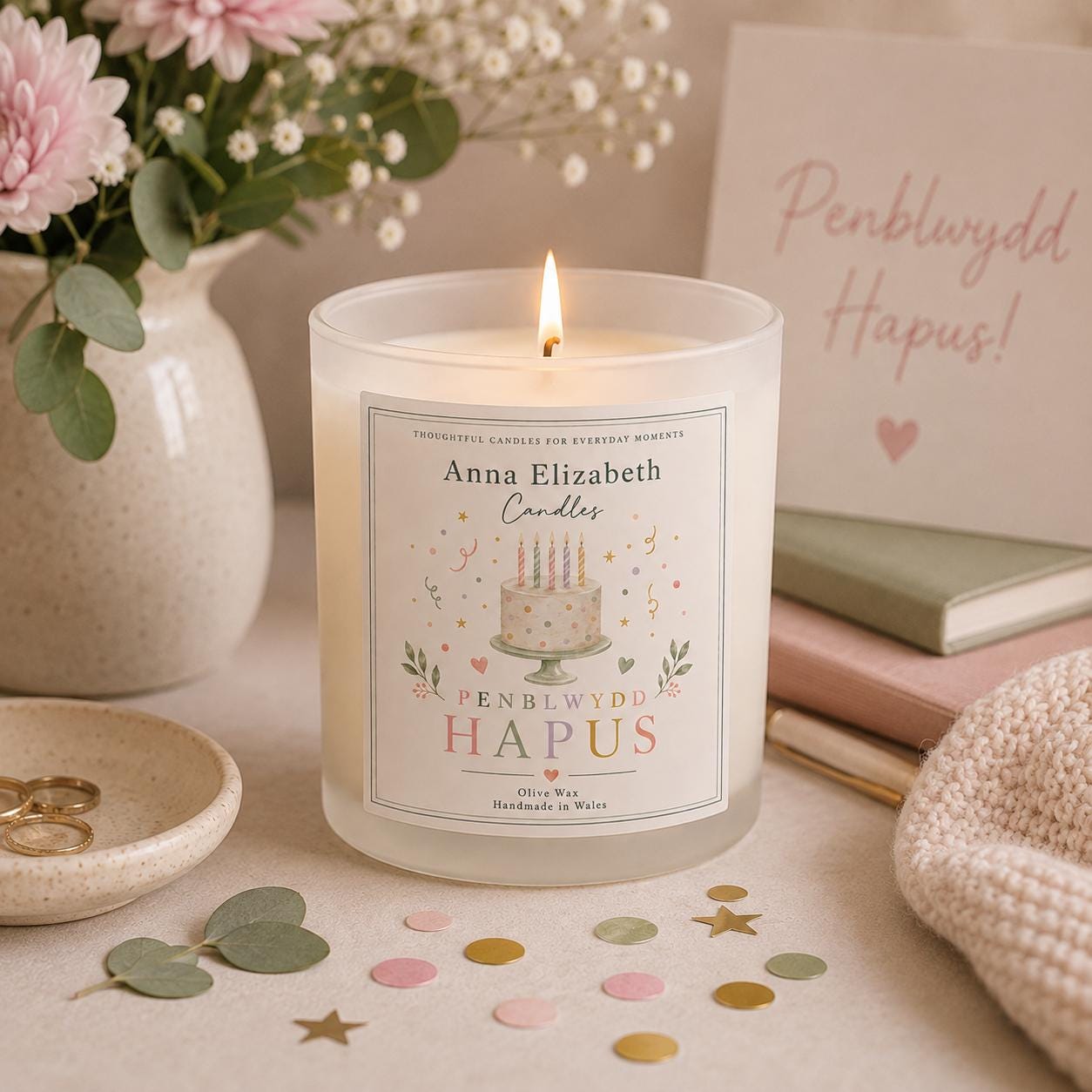 Welsh Happy Birthday Candle, Penblwydd Hapus Gift, Birthday Candle, Welsh Gift for Her, Handmade in Wales, Welsh Personalised Candles
