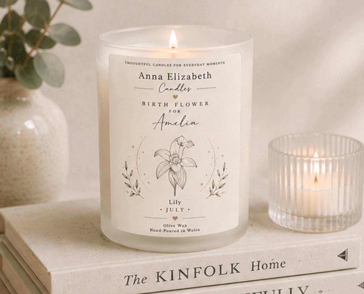 Personalised Birth Flower Candle, Birthday Gift for Her, Custom Name Candle, Birth Month Flower Gift, Best Friend Gift, Mum Sister Birthday