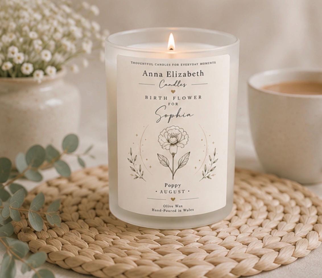 Personalised Birth Flower Candle, Birthday Gift for Her, Custom Name Candle, Birth Month Flower Gift, Best Friend Gift, Mum Sister Birthday
