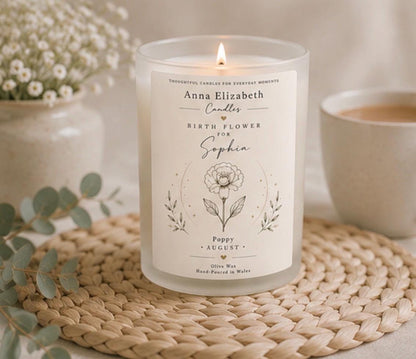 Personalised Birth Flower Candle, Birthday Gift for Her, Custom Name Candle, Birth Month Flower Gift, Best Friend Gift, Mum Sister Birthday