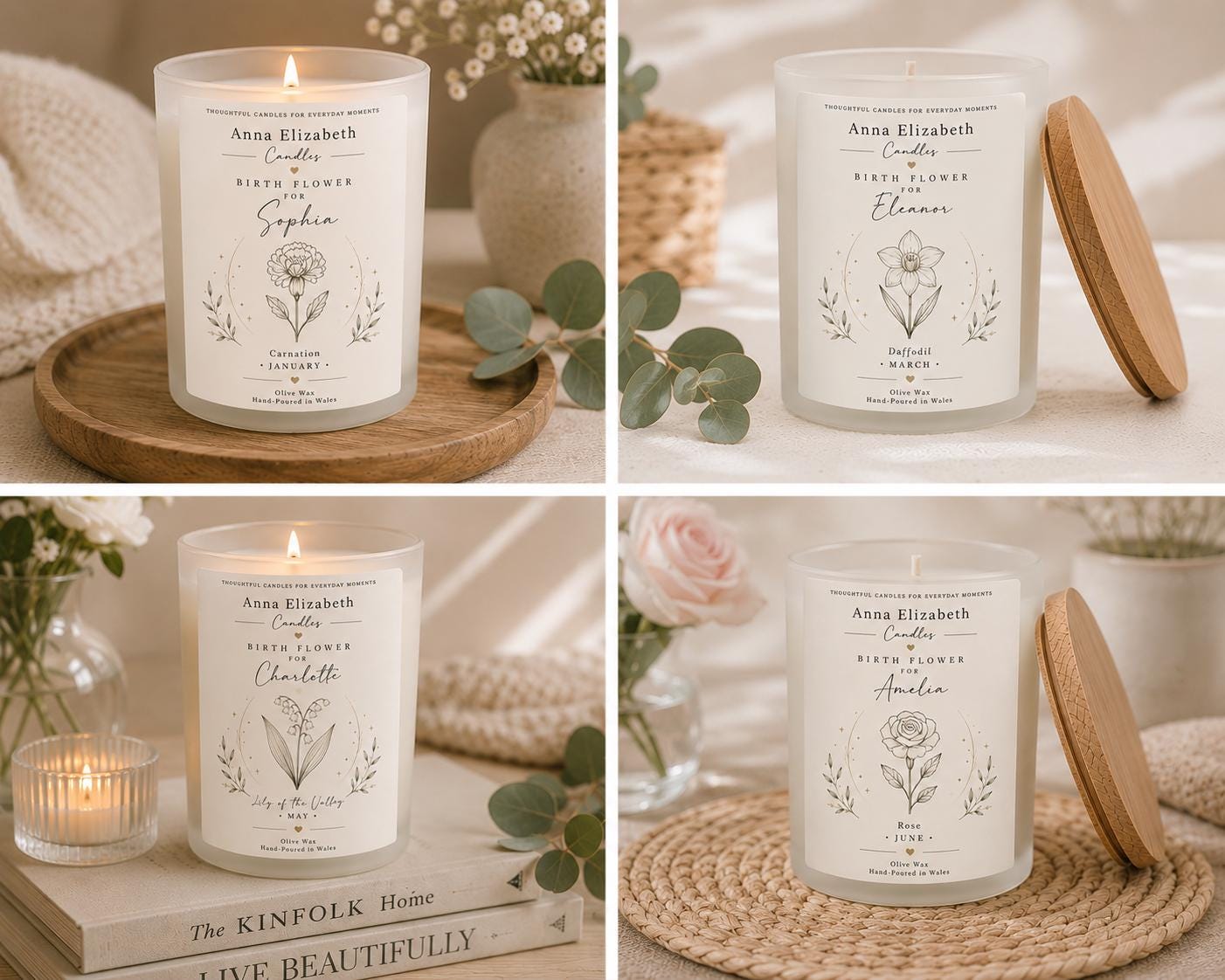 Personalised Birth Flower Candle, Birthday Gift for Her, Custom Name Candle, Birth Month Flower Gift, Best Friend Gift, Mum Sister Birthday