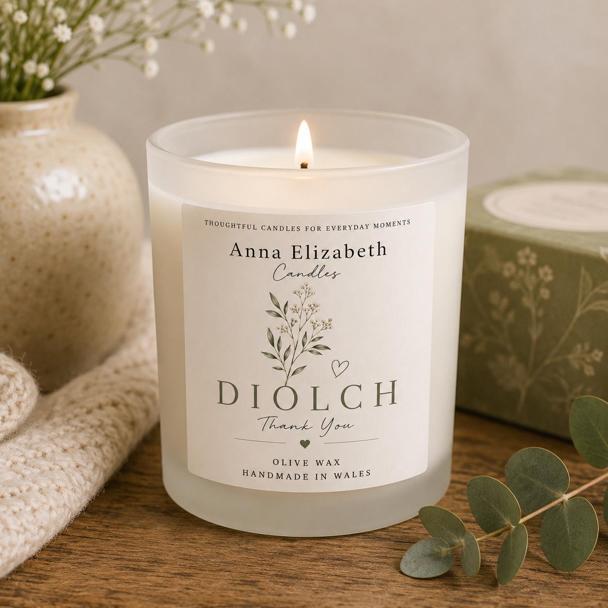 Diolch Candle, Welsh Thank You Gift, Welsh Candle, Thank You Gift for Her, Handmade in Wales, Welsh Candle to say Thank You