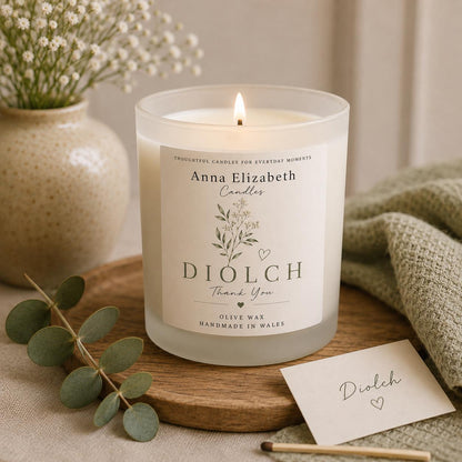 Diolch Candle, Welsh Thank You Gift, Welsh Candle, Thank You Gift for Her, Handmade in Wales, Welsh Candle to say Thank You
