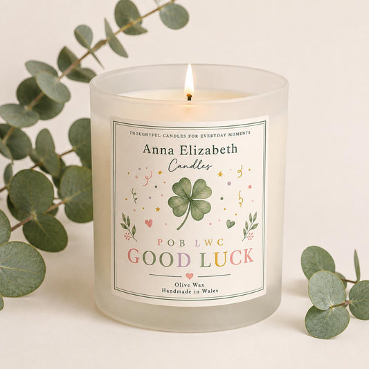 Welsh Good Luck Candle, Pob Lwc Gift, Good Luck Gift, Welsh Candle, New Job Gift, Exam Gift, Handmade in Wales, Welsh Event Candles