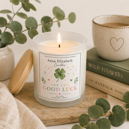 Welsh Good Luck Candle, Pob Lwc Gift, Good Luck Gift, Welsh Candle, New Job Gift, Exam Gift, Handmade in Wales, Welsh Event Candles