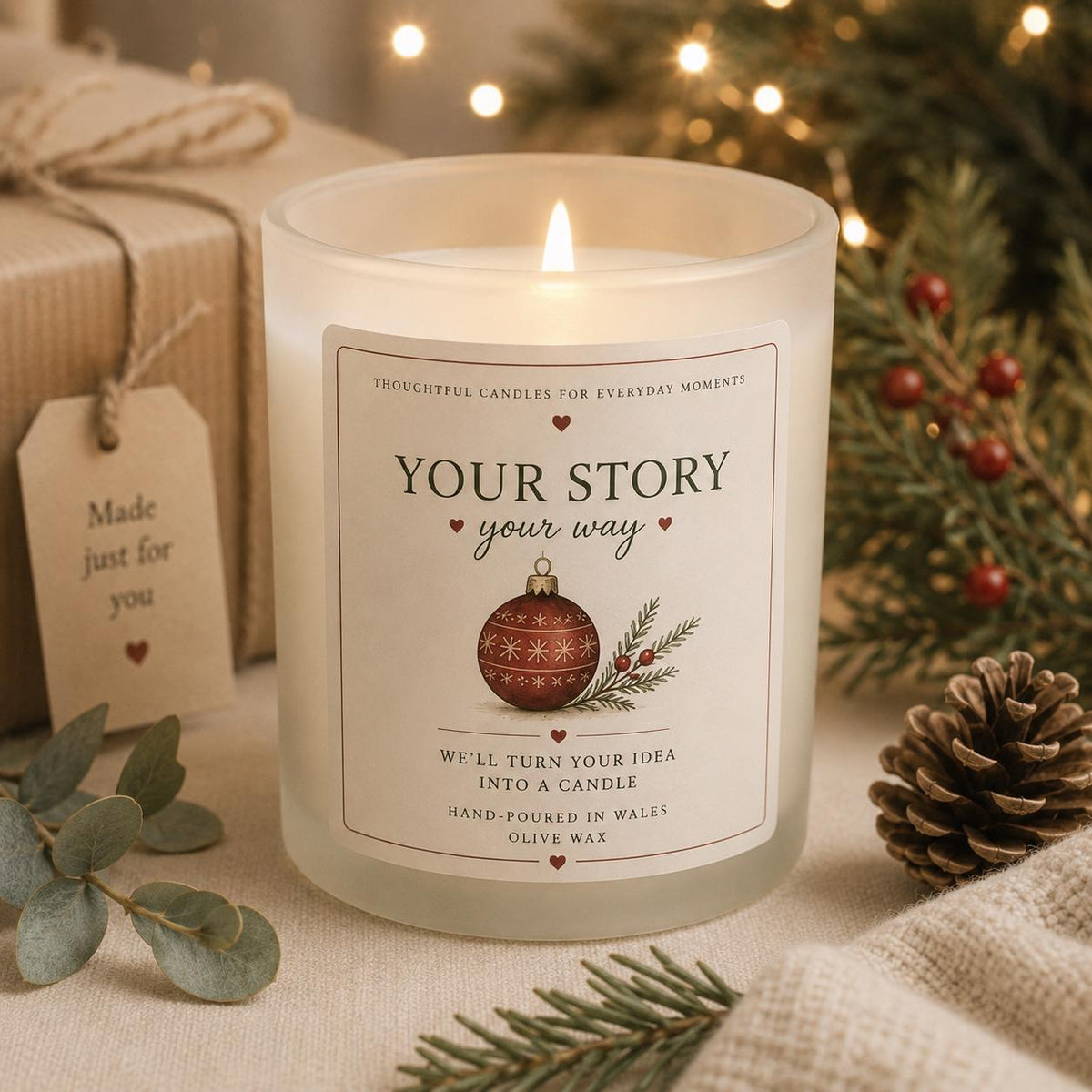 Personalised Christmas Candle, Custom Story Candle, Christmas Gift for Her, Mum, Family, Couple, Pet Lover, Handmade in Wales