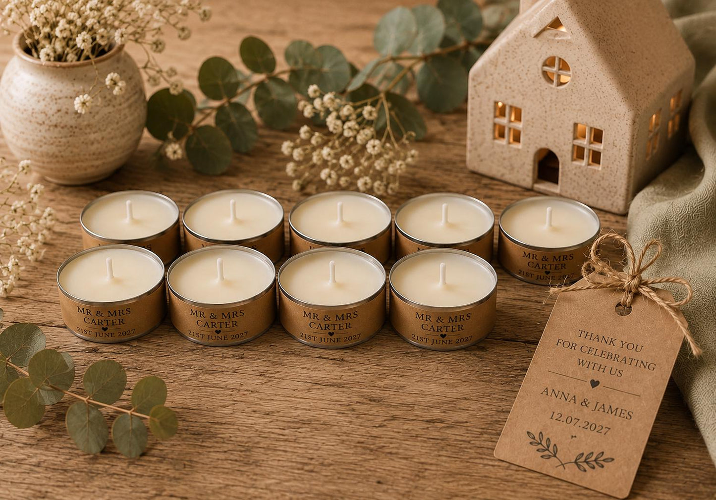 Personalised Wedding Favours | Scented Tealights | Wedding Guest Gifts | Personalised Candles | Wedding Favour Candles