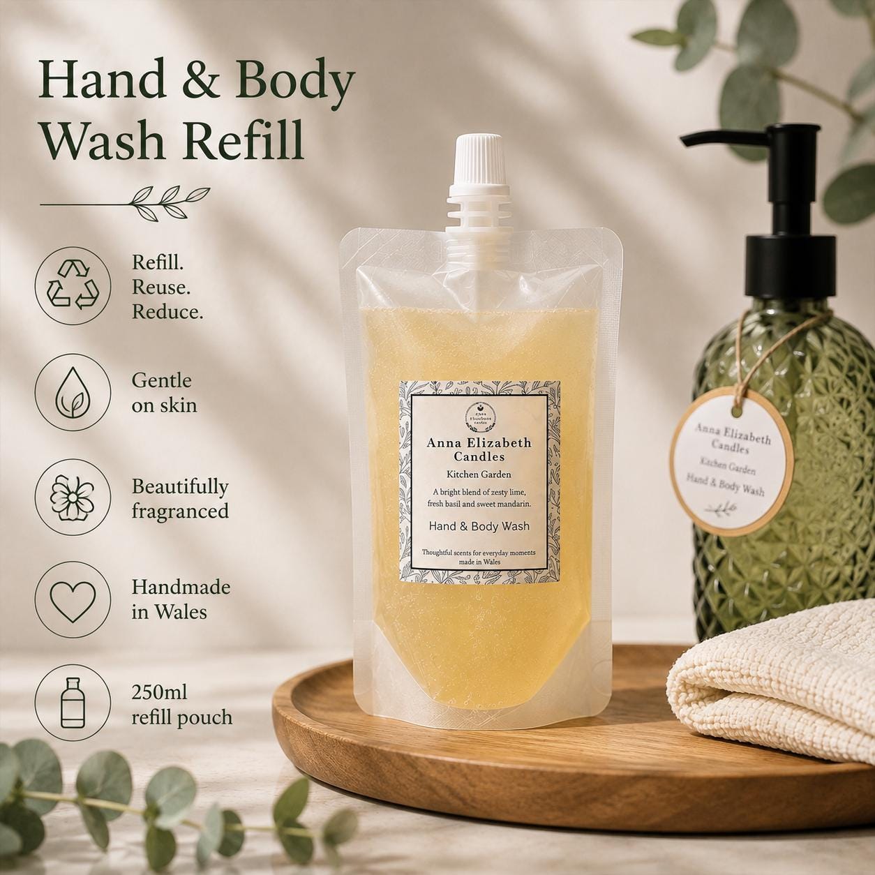 Hand Soap Refill Pouch, Liquid Hand Soap Refill, Hand & Body Wash Refill, Eco Friendly Bathroom Refill, Handmade in Wales