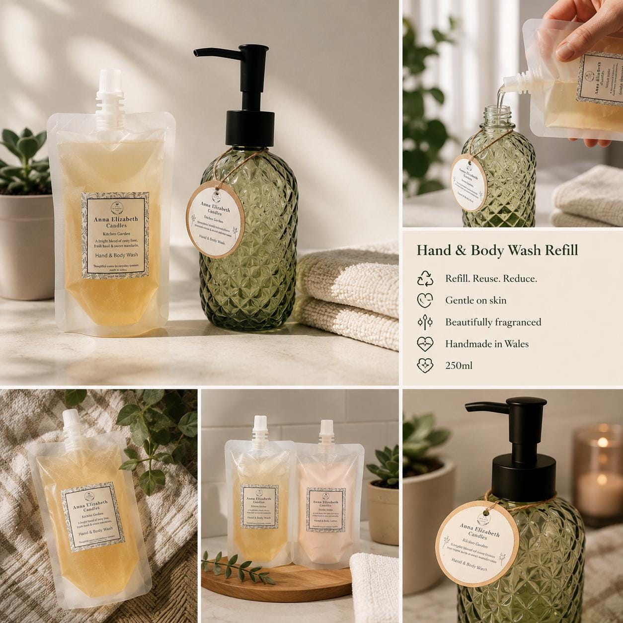 Hand Soap Refill Pouch, Liquid Hand Soap Refill, Hand & Body Wash Refill, Eco Friendly Bathroom Refill, Handmade in Wales