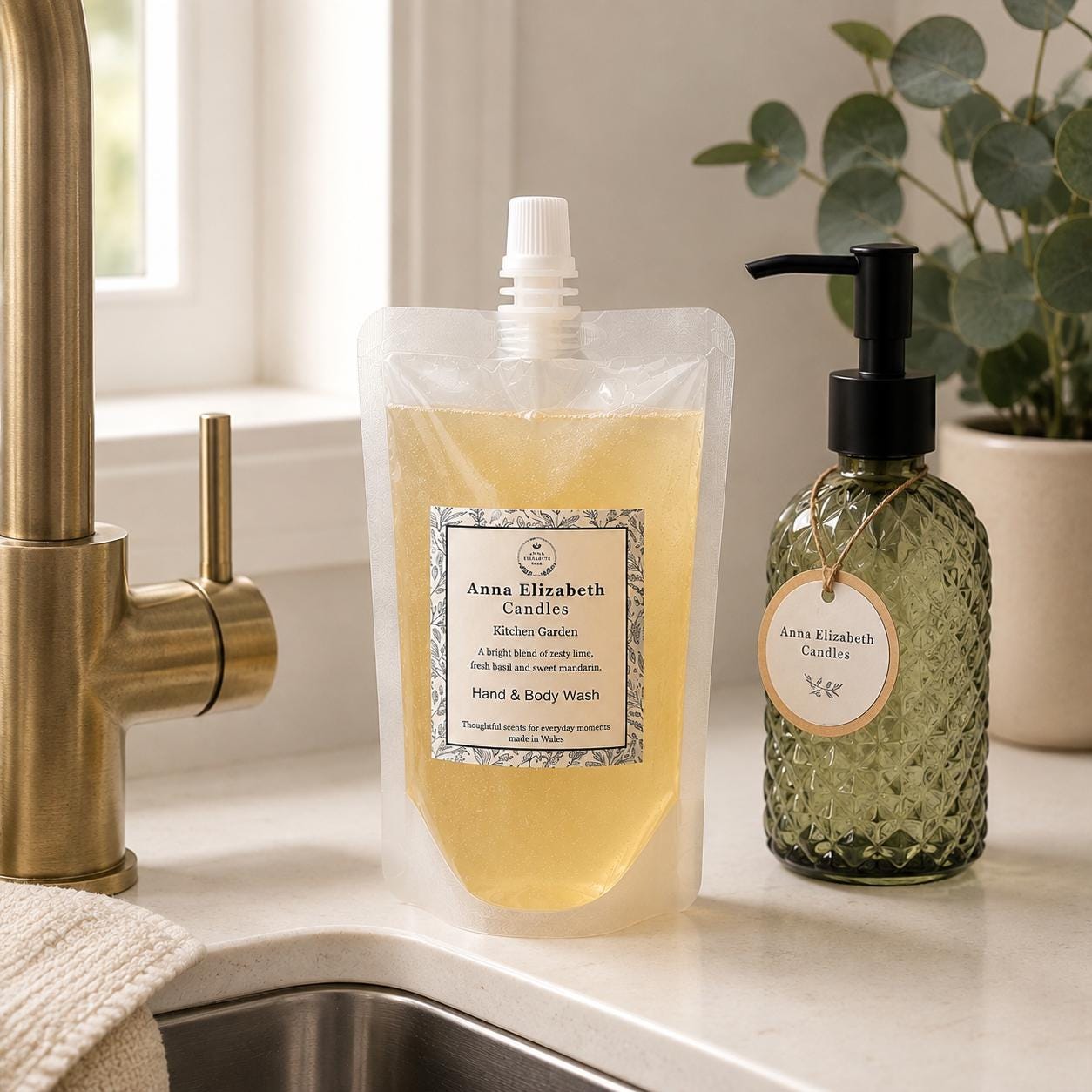 Hand Soap Refill Pouch, Liquid Hand Soap Refill, Hand & Body Wash Refill, Eco Friendly Bathroom Refill, Handmade in Wales