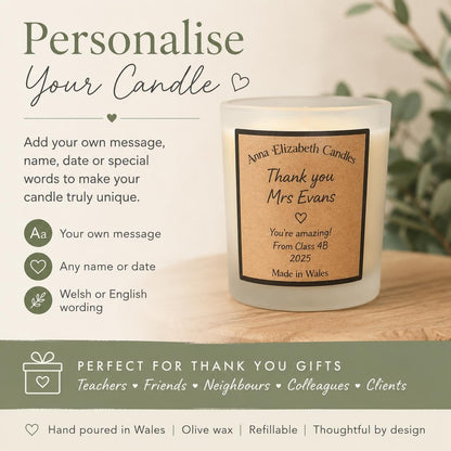 Thank You Candle, Personalised Mini Candle, Diolch Gift, Welsh Gift, Small Thank You Gift