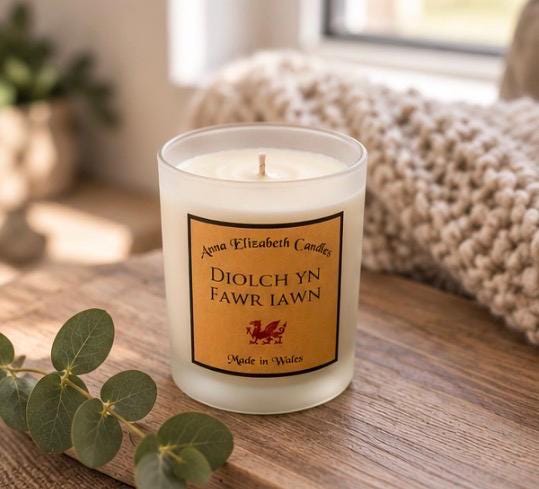 Thank You Candle, Personalised Large Candle, Diolch Gift, Welsh Gift, Thank You Gift, Scented Candle