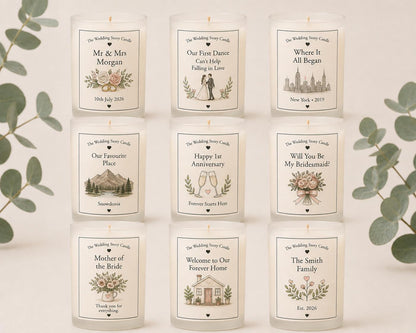 Wedding Story Candle | Personalised Wedding Gift | Custom Wedding Candle | Anniversary Gift | Engagement Gift