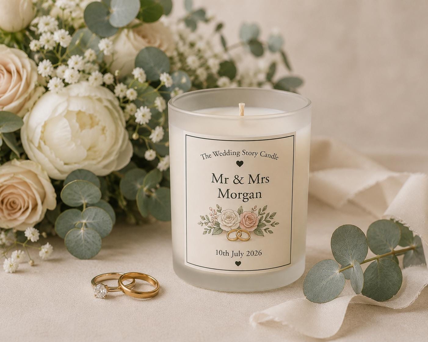 Wedding Story Candle | Personalised Wedding Gift | Custom Wedding Candle | Anniversary Gift | Engagement Gift