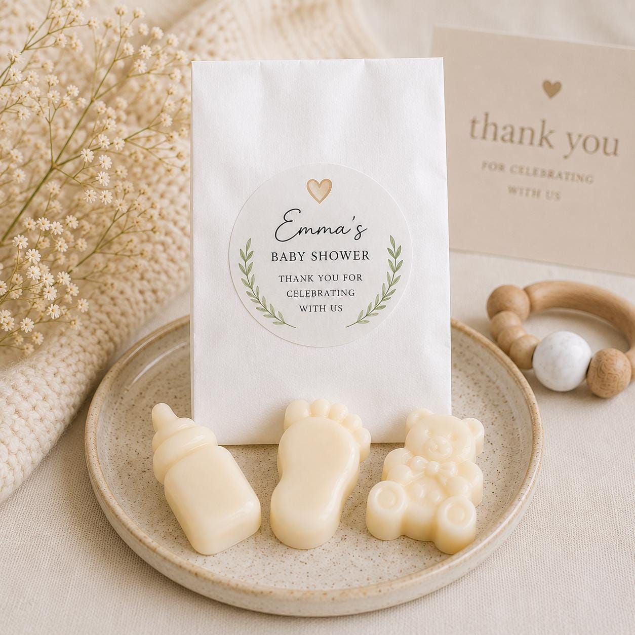 Handmade Baby Shower Favours, Personalised Wax Melt Favours, Baby Shower Guest Gifts , Custom Labels