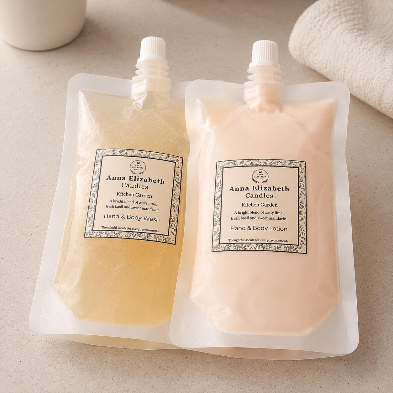 Refill Hand Wash and Lotion Gift Set, Eco Friendly Bathroom Gift, Luxury Hand Care Set, Refillable Soap and Lotion, Housewarming Gift
